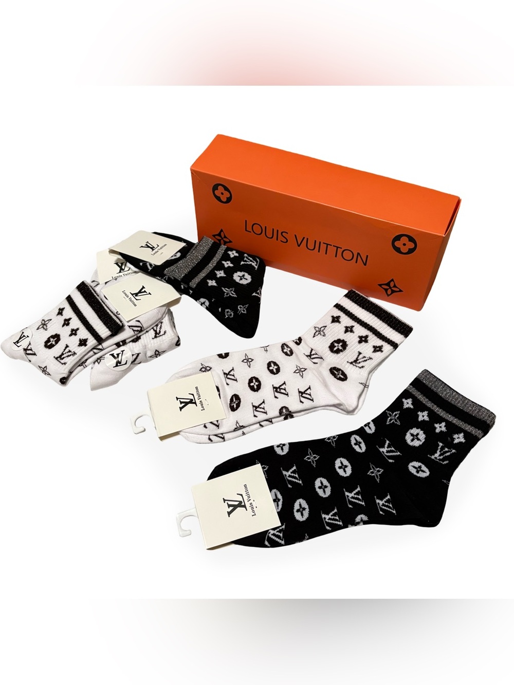 LV Logo Shimmer Ribbed Gift Socks Set – 5 Pair & Box
